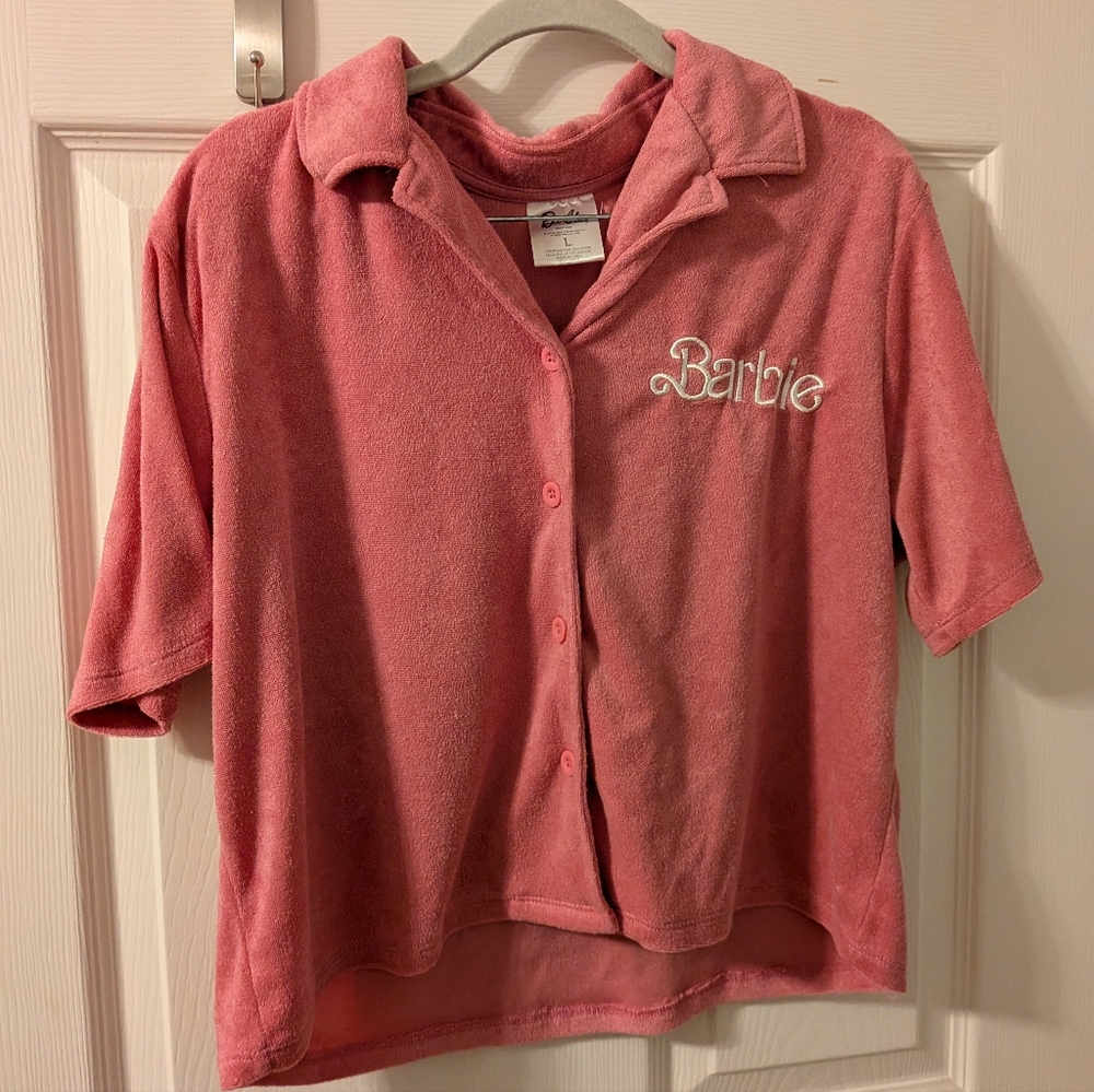 Barbie Soft Pink Short-Sleeve Button-Front Shirt & Matching Shorts